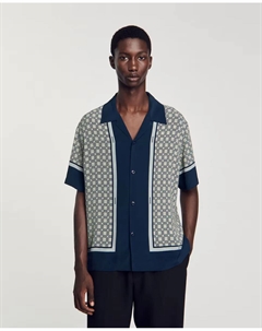 Мужская рубашка с коротким рукавом и принтом, темно-синий Sandro