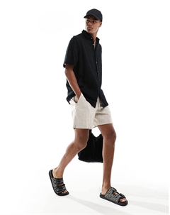 Черная непринужденная текстурированная рубашка с накладными карманами DESIGN Asos