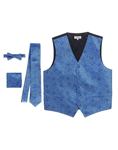 Мужской формальный жилет из 4 предметов с узором пейсли, галстук-бабочка и нагрудный платок, цвет Royal Blue Gioberti