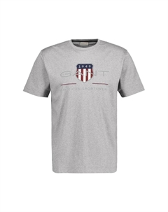 Футболка Archive Shield с овальным вырезом и логотипом, серый Gant