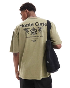 Объемная зеленая футболка оверсайз из плотной ткани 220 г/м² DESIGN с принтом "Монте-Карло" на спине Asos