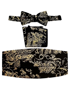 Мужской регулируемый комплект из атласа и пояса с узором пейсли, цвет Black Gold Gioberti