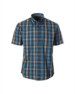 Мужская рубашка в клетку с коротким рукавом, цвет Blue Cream Black Gioberti