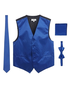 Мужской деловой костюм, 4 предмета, атласный жилет, галстук-бабочка и нагрудный платок, цвет Royal Blue Gioberti
