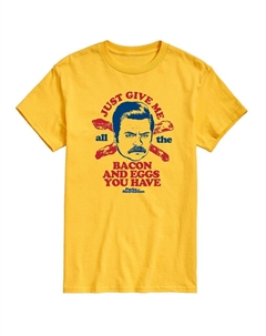Мужская футболка с рисунком Parks And Recs Ron Bacon Eggs, желтый Licensed character