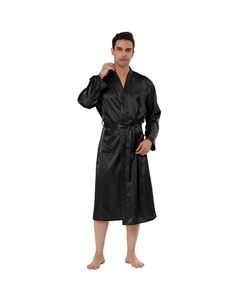 Мужской атласный халат для сна с длинными рукавами, пижама для отдыха, пижамный халат, черный Lars amadeus