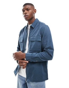 Синяя рубашка с молнией спереди DESIGN Asos