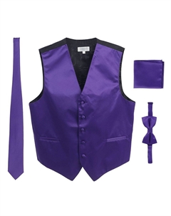 Мужской деловой костюм, 4 предмета, атласный жилет, галстук-бабочка и нагрудный платок, фиолетовый Gioberti