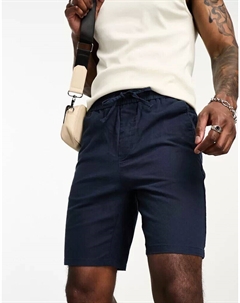 Темно-синие льняные шорты с эластичным поясом Only & sons