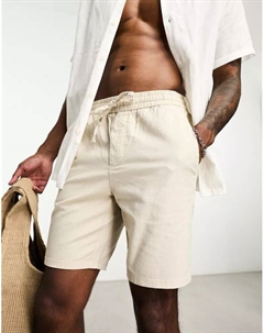Бежевые шорты из смесового льна с эластичным поясом Only & sons
