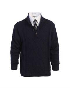 Мужской вязаный пуловер с воротником на пуговицах из 100% хлопка, темно-синий Gioberti