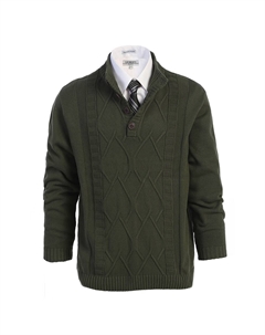 Мужской вязаный пуловер с воротником на пуговицах из 100% хлопка, цвет Olive Gioberti