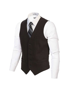 Мужской деловой твидовый жилет на 5 пуговицах с узором «елочка», цвет Dark Brown Herringbone Gioberti