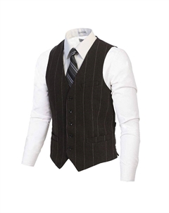 Мужской деловой твидовый жилет на 5 пуговицах с узором «елочка», цвет Brown Herringstripe Gioberti