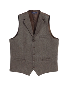 Мужской строгий твидовый жилет с 5 пуговицами и воротником в елочку, цвет Brown Herringbone Gioberti