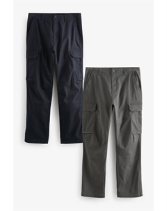 Брюки карго из эластичной ткани с высоким содержанием хлопка, 2 шт в упаковке, серый Next