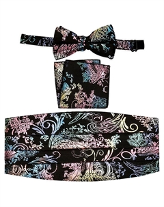 Мужской регулируемый комплект с поясом из атласа и пейсли, цвет Black Light Gioberti