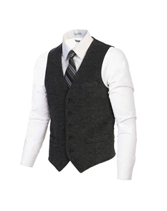 Мужской деловой твидовый жилет на 5 пуговицах с узором «елочка», цвет Charcoal Barleycorn Gioberti