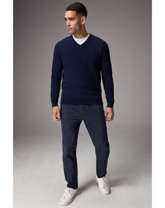 Классический крой, джемпер с V образным вырезом из хлопка, синий Next