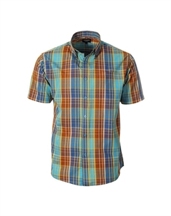 Мужская рубашка в клетку с коротким рукавом, цвет Turq Teal Brown Gioberti