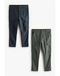 Брюки карго из эластичной ткани с высоким содержанием хлопка, 2 шт в упаковке, серый Next