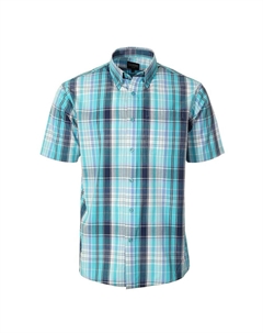 Мужская рубашка в клетку с коротким рукавом, цвет Turq Teal Navy Gioberti