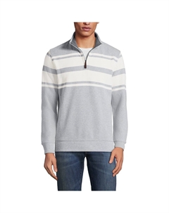 Мужской пуловер-свитер Lands End Bedford стандартного кроя в рубчик с молнией на четверть, цвет Gray Ivory Stripe Lands' end