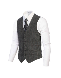 Мужской деловой твидовый жилет на 5 пуговицах с узором «елочка», цвет Charcoal Brown Graph Gioberti