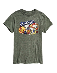 Мужская футболка с рисунком Peanuts Snoopy Woodstock, цвет Heather Green Licensed character