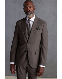 Приталенный фирменный пиджак Tollegno из итальянской шерсти с текстурой, коричневый Next