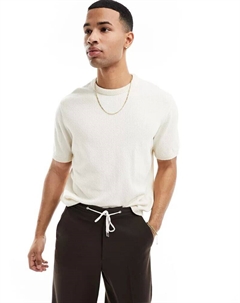 Футболка свободного кроя из фактурного трикотажа каменно-бежевого цвета Asos