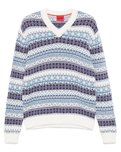 Свитер вязки интарсия с узором фэр-айл, белый Hugo