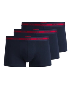 Комплект из трех трусов из эластичного хлопка с логотипами на талии, темно-синий Hugo