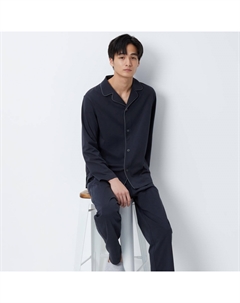 Пижама AIRism хлопковая с длинным рукавом, темно-синий Uniqlo