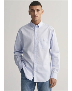 Рубашка с длинными рукавами "Рубашка из поплина Regular Fit, легкая, износостойкая, простая в уходе", с вышивкой этикетки на нагрудном кармане, голубой Gant