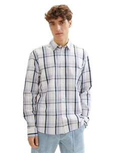 Джинсовая рубашка в клетку с планкой на пуговицах Denim, бежевый Tom tailor