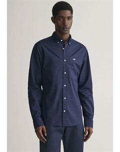 Рубашка с длинными рукавами "Slim Fit Poplin Shirt, легкий хлопок, износостойкая, легкая в уходе", с классической вышивкой логотипа на груди, цвет морской волны Gant
