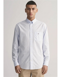 Рубашка с длинными рукавами "REG POPLIN GINGHAM SHIRT" и вышитым логотипом на груди, голубой Gant