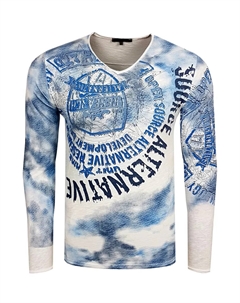 Рубашка с длинными рукавами и классным принтом спереди, голубой Rusty neal