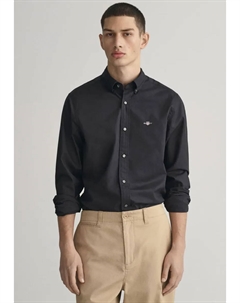 Рубашка с длинными рукавами "Slim Fit Poplin Shirt, легкий хлопок, износостойкая, легкая в уходе", с классической вышивкой логотипа на груди, черный Gant
