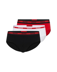 Трусы Underwear (3 шт., в упаковке 3 шт.) с контрастными полосками и надписью-логотипом на поясе, черный Hugo