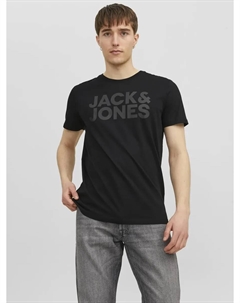 Рубашка с круглым вырезом "JJECORP LOGO TEE SS", цвет Black Fit:Slim/Large Print/Black Jack & jones