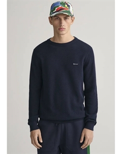 Свитер с круглым вырезом "COTTON PIQUE C-NECK" и вышитым логотипом на груди, синий Gant