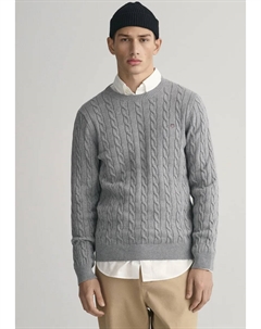 Вязаный свитер "COTTON CABLE C-NECK" с вышивкой герба на груди, серый Gant