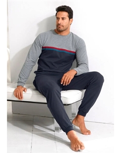 Пижама (2 шт., 1 шт.), удлиненные, с контрастными полосками, голубой Le jogger