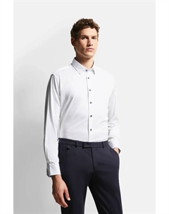 Рубашка с длинными рукавами и нижней пуговицей, белый Bugatti