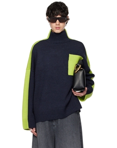 Синий и зеленый двухцветный водолазка с накладным карманом Jw anderson