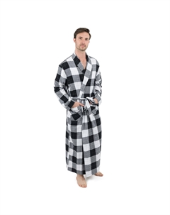 Рождественский мужской фланелевой халат в клетку, цвет Plaid Black & White Leveret