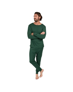 Мужская хлопковая пижама из двух частей в стиле бохо, сплошной цвет, цвет Uniform Green Leveret