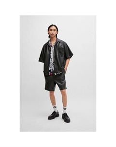 Рубашка оверсайз из хлопкового поплина с сезонным принтом, цвет Light Grey Hugo